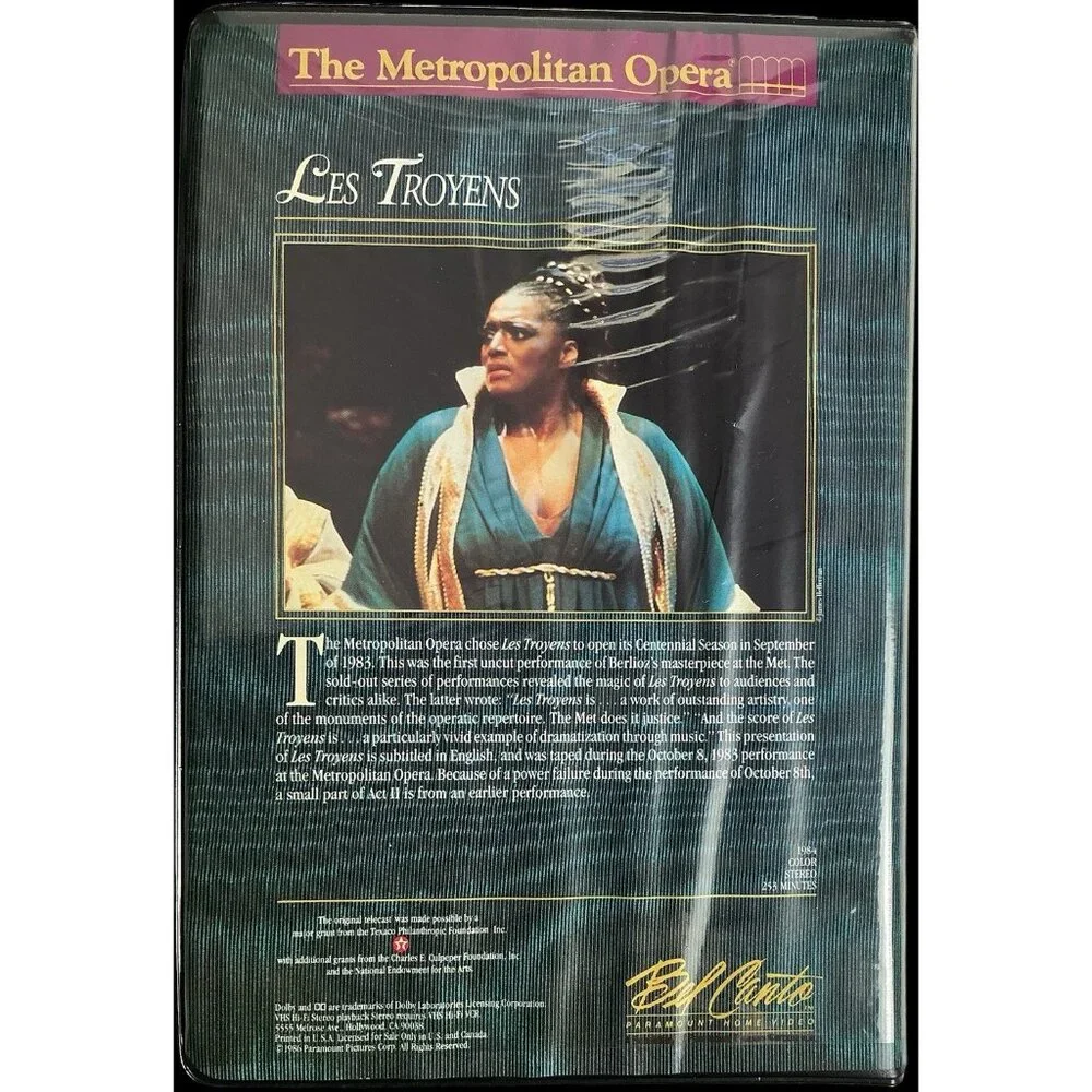 The Metropolitan Opera Les Troyens (1983) VHS Placido Domingo Opera